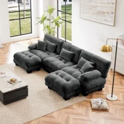 Luxury Modular Sectional Sofa Couch - Oversized U Shaped Cloud Couch For Living Room,Deep Seat Sofa Couch With 2 Ottomans ,Chenille Green -Outdoor Living Gardens GUEST 8b7499c2 b1f2 4b26 9b27 996ecce3992a