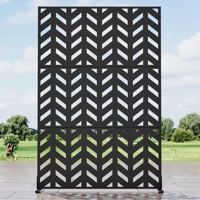 Fishbone Pattern Black Galvanized Steel Privacy Screen | 183H X 120W X 40D Cm 3 Fishbone Pattern Black Galvanized Steel Privacy Screen | 183H X 120W X 40D Cm