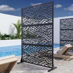 1-Piece 46.8in.W X 71.37in.H Black Metal Outdoor Privacy Screen Garden Screen Decorative Art Panel -Outdoor Living Gardens GUEST 8ee7b383 6767 455a 92e5 db5d989af623