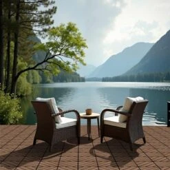 11 Pieces Of 11.7" X 11.7" Textured Plastic Wood Deck Tiles For Outdoor Terrace Flooring, Brown