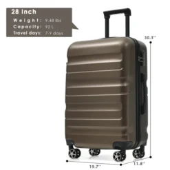28 Inch Brown Hardshell Luggage Lightweight Durable ABS Suitcases With Double Wheels Expandable Checked