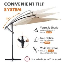 9.8FT Offset Patio Umbrella Hanging Cantilever Umbrella Outdoor Sun Shade With Easy Tilt Adjustment, 8 Ribs, UV Protection For Backyard -Outdoor Living Gardens GUEST 9217fe35 17ae 46c4 a2dc f932a213e925