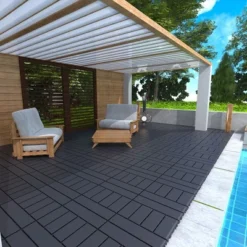 H Style 12" Patio Deck Tiles, DIY Interlocking, Easy & Quick Install. 44pcs DARK GRAY For Porch, Poolside, Balcony, Backyard. -Outdoor Living Gardens GUEST 927fb15d 3381 4266 89f4 5ba8ac9cd757