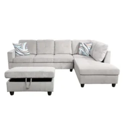Contemporary Fabric Sectional Sofa With Chaise Lounge & Storage Ottoman �C Luxurious Comfort & Timeless Elegance