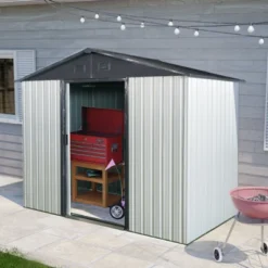 8ft X 4ft Outdoor Metal Storage Shed With Metal Foundation,Gray -Outdoor Living Gardens GUEST 98fbd9f7 7ec1 4b55 8406 46a072ec178e