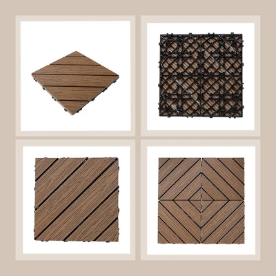11 Pieces Of 11.7" X 11.7" Textured Plastic Wood Deck Tiles For Outdoor Terrace Flooring, Brown 4 11 Pieces Of 11.7" X 11.7" Textured Plastic Wood Deck Tiles For Outdoor Terrace Flooring, Brown - Image 2