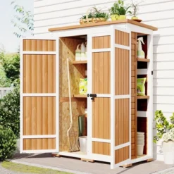 Storage Shed With Waterproof Roof & Lockable Doors, Natural