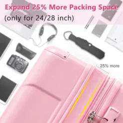 28 Inch Pink Hardshell Luggage Lightweight Durable ABS Suitcases With Double Wheels Expandable Checked