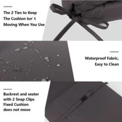 2PCS Set Outdoor Lounge Chair Cushion Replacement Patio Funiture Seat Cushion Chaise Lounge Cushion-grey