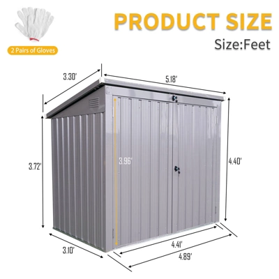Garbage Bin Shed Stores 2 Trash Cans Metal Outdoor Bin Shed For Garbage Storage,Stainless Galvanized Steel, Bin Shed For Garden Yard Lawn Gray 5 Garbage Bin Shed Stores 2 Trash Cans Metal Outdoor Bin Shed For Garbage Storage,Stainless Galvanized Steel, Bin Shed For Garden Yard Lawn Gray - Image 3