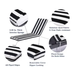 2PCS Outdoor Lounge Chair Cushion Replacement Patio Funiture Seat Cushion Chaise Lounge Cushion-black/white Stripe