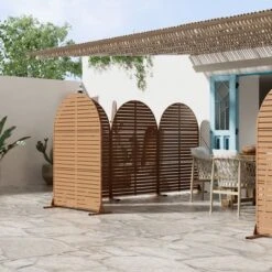 1-Piece Classic White Arched Galvanized Sheet Screen With Blinds, Outdoor Privacy Screen