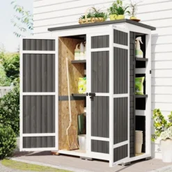Storage Shed With Waterproof Roof & Lockable Doors, Gray