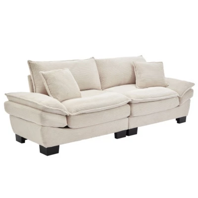 Stylish Corduroy Deep Seat Sofa: Loveseat Size With Pillows And Sleeper Function 4 Stylish Corduroy Deep Seat Sofa: Loveseat Size With Pillows And Sleeper Function - Image 2