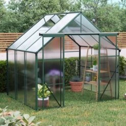8X6FT-Green Double Door Polycarbonate Greenhouse Raised Base And Anchor Aluminum Heavy Duty Walk-in Greenhouses For Outdoor Backyard In All Season -Outdoor Living Gardens GUEST ac52add3 b4fe 4f10 b8c6 a2aa0edf27d0
