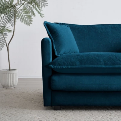Deep-Seat 2-Seat Sofa: Modern Fabric, 4 Plush Pillows 3 Deep-Seat 2-Seat Sofa: Modern Fabric, 4 Plush Pillows