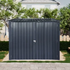 Outdoor Steel Storage Shed For Bicycle With Slope Roof And 4 Bike Tracks, Black -Outdoor Living Gardens GUEST b0057ac9 c9bb 4601 af2f e699d722e3c4