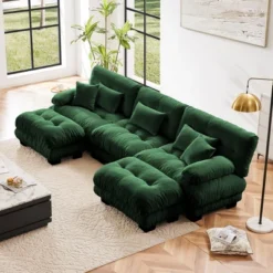 Luxury Modular Sectional Sofa Couch - Oversized U Shaped Cloud Couch For Living Room,Deep Seat Sofa Couch With 2 Ottomans ,Chenille Green -Outdoor Living Gardens GUEST b1f096b2 41a6 4f9c aa9b 59190e017160