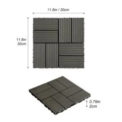 Wood Plastic Composite Deck Tiles Set Of 20pcs, Composite Decking Resist Rust，DIY Interlocking Decking Tiles, Floor Tile,Durable, 12x12in Dark Grey
