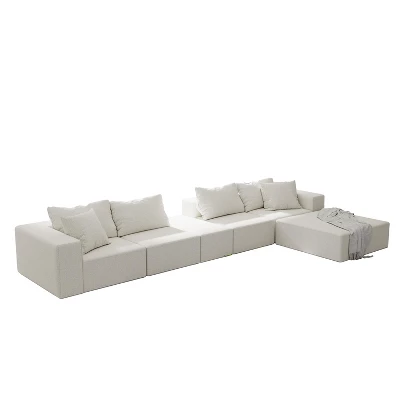 Modern Upholstered Sectional Sofa Couch Set, Modular 132" L-Shaped Sectional Living Room Sofa Set With 6 Cushions 4 Modern Upholstered Sectional Sofa Couch Set, Modular 132" L-Shaped Sectional Living Room Sofa Set With 6 Cushions - Image 2