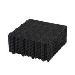 12 X 12 Inch Black Interlocking Deck Tiles Plastic Waterproof Outdoor All Weather Anti-slip , Rosette Pattern Pack Of 12 -Outdoor Living Gardens GUEST b54b1cde 818f 4108 a37d 34174271a9f4