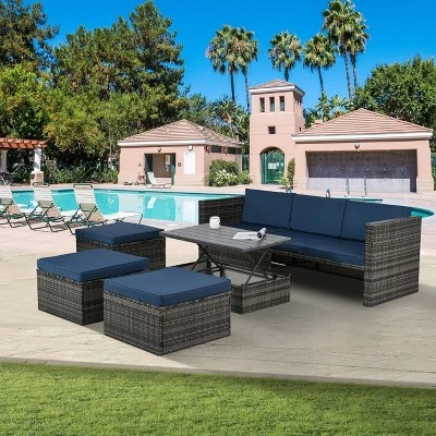 Patio Furniture Outdoor Furniture Seasonal PE Wicker Furniture 5 Set Wicker Furniture With Plywood Coffee Table With Lift Top Coffee Table 4 Patio Furniture Outdoor Furniture Seasonal PE Wicker Furniture 5 Set Wicker Furniture With Plywood Coffee Table With Lift Top Coffee Table - Image 2