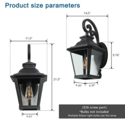 21" H 1-Pack Outdoor Wall Lantern Light Vintage Black Metal And Clear Glass Sconce With Decorative Scroll Design (Bulb Not Included) 15 21" H 1-Pack Outdoor Wall Lantern Light Vintage Black Metal And Clear Glass Sconce With Decorative Scroll Design (Bulb Not Included) -Outdoor Living Gardens GUEST b6941ce3 0758 4824 ae45 714faf71d53b