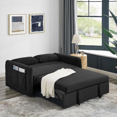 55.5" Modern Pull-Out Sleep Sofa - 2-Seater Loveseat With Lumbar Pillows & Side Pockets 7 55.5" Modern Pull-Out Sleep Sofa - 2-Seater Loveseat With Lumbar Pillows & Side Pockets - Image 5