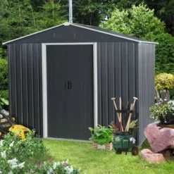 8ft X 6ft Outdoor Metal Storage Shed With Metal Foundation,Gray (SKU: W540S00012) -Outdoor Living Gardens GUEST b939eba2 b649 4b07 8b8f 9ba0dfe8daf3