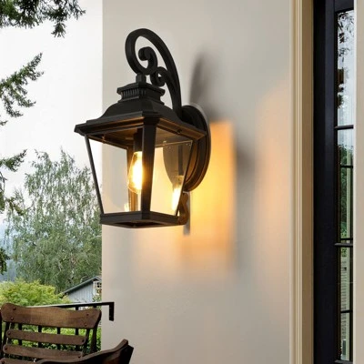 21" H 1-Pack Outdoor Wall Lantern Light Vintage Black Metal And Clear Glass Sconce With Decorative Scroll Design (Bulb Not Included) 10 21" H 1-Pack Outdoor Wall Lantern Light Vintage Black Metal And Clear Glass Sconce With Decorative Scroll Design (Bulb Not Included) - Image 8
