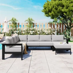 6 Seaters Gray U-Shaped Multi-Person Outdoor Sofa Set Suitable For Gardens Backyards And Balconies -Outdoor Living Gardens GUEST ba17d2f2 82fc 4474 b3d9 4c91a506f6ac