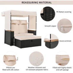 2-Piece Outdoor Rattan Daybed, Outdoor Bed With 5 Positions, Outdoor Loveseat Patio Sofa With Bench Lounge Roof Set And Cushions -Outdoor Living Gardens GUEST ba488384 be63 43a0 97fd 0fdd4bd17f4f