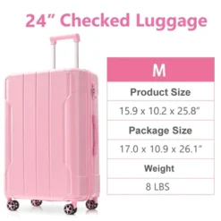 24 Inch Pink Hardshell Luggage Lightweight Durable ABS Suitcases With Double Wheels Expandable Checked -Outdoor Living Gardens GUEST bafefe1f e82d 466c 88d8 2322afa571a7
