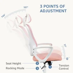 Adjustable Headrest Task Chair: High-Back, Mesh, Rolling, Lumbar Support For Gaming And Bedroom