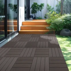 9 PCS Heavy-duty & Recyclable Wood-Plastic Interlocking Deck Tiles 11.8" X 11.8"- Waterproof Outdoor And Indoor Flooring For Patio -Outdoor Living Gardens GUEST be956068 d454 433e 9f34 c4d182531f21