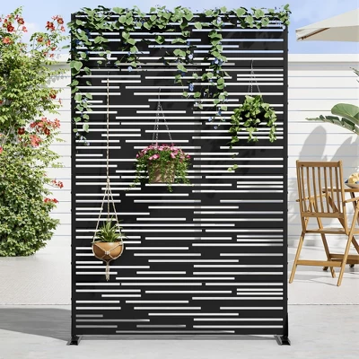1-Piece 46.8 In. W X 71.37 In. H Light And Shadow Type Black Galvanized Sheet Outdoor Screen Decorative Art Panel 7 1-Piece 46.8 In. W X 71.37 In. H Light And Shadow Type Black Galvanized Sheet Outdoor Screen Decorative Art Panel - Image 5
