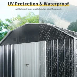 10 Ft X 12 Ft Outdoor Metal Storage Shed With Arch Roof With Lockable Doors For Backyard Garden Patio Lawn, Black 13 10 Ft X 12 Ft Outdoor Metal Storage Shed With Arch Roof With Lockable Doors For Backyard Garden Patio Lawn, Black -Outdoor Living Gardens GUEST bedfd96d d7db 4050 80a6 22ecb824efb7
