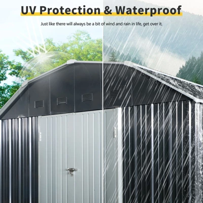 10 Ft X 12 Ft Outdoor Metal Storage Shed With Arch Roof With Lockable Doors For Backyard Garden Patio Lawn, Black 7 10 Ft X 12 Ft Outdoor Metal Storage Shed With Arch Roof With Lockable Doors For Backyard Garden Patio Lawn, Black - Image 5