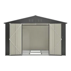 10 X 8 FT Outdoor Storage Shed, All Weather Metal Sheds With Lockable Doors, Tool Shed For Garden, Patio, Backyard, Lawn, Black -Outdoor Living Gardens GUEST c1fd3aee 7569 4cce 9b35 70daf4760861