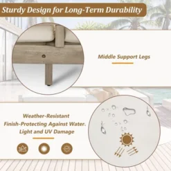 Outdoor Daybed, Patio Daybed With Four Pillows, Wooden Outdoor Bed With Curved Armrests For Poolside, Backyard, Garden -Outdoor Living Gardens GUEST c40163f2 73a5 4fda b936 aecb5f0064fb