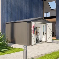 10 X 8 FT Outdoor Storage Shed, All Weather Metal Sheds With Lockable Doors, Tool Shed For Garden, Patio, Backyard, Lawn, Black -Outdoor Living Gardens GUEST c438e6b9 83a0 4038 bad4 7f9fd4cc9e13