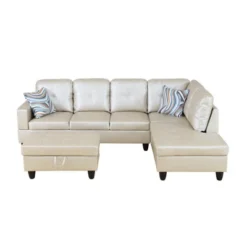 Beige Semi-PU Leather Sectional Sofa �C Modern L-Shaped Design, Tufted Cushions, Storage Ottoman, Versatile Home D�cor