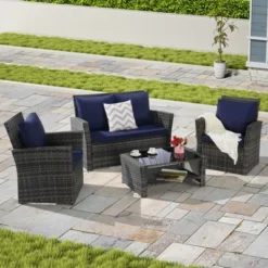 4-Piece Outdoor Rattan Furniture Set: Poolside Chairs + Durable Glass Table For Porch & Garden -Outdoor Living Gardens GUEST c822b719 16fd 4196 bd1d fd205538b34f