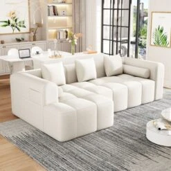 101.2" Sectional Sofa Full-Compressed Sofa Modular Sofa Couch Free-combined Sofa With Deep Seating And Two Side Pockets For Living Room, Beige -Outdoor Living Gardens GUEST c88706d6 0aed 4c07 8b16 15bb957c32e0