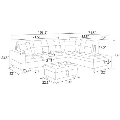 Gray PU Leather Sectional Sofa Suite L-Shaped Configuration, Tufted Upholstery, Versatile Storage Ottoman, Contemporary Living Space Solution 6 Gray PU Leather Sectional Sofa Suite L-Shaped Configuration, Tufted Upholstery, Versatile Storage Ottoman, Contemporary Living Space Solution - Image 4