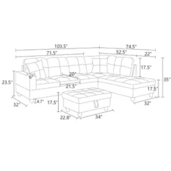 White And Black Semi-PU Leather Sectional Sofa - Modern L-Shaped Design, Tufted Cushions, Storage Ottoman, Chic Home D�cor -Outdoor Living Gardens GUEST c8adbc4d aa3e 4fb8 878a f65870f98fda 13