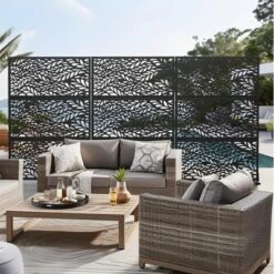 1-Piece 46.8in.W X 71.37in.H Black Metal Outdoor Privacy Screen Garden Screen Decorative Art Panel