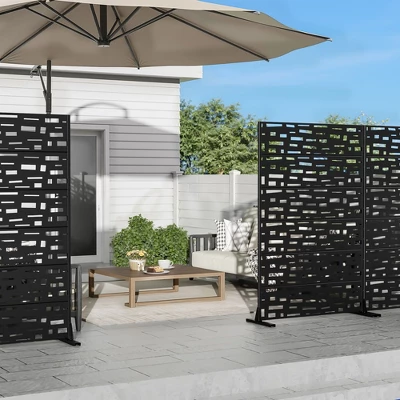 1-Piece 46.8 In. W X 71.37 In. H Wide Edged Black Galvanized Sheet Screen Outdoor Metal Screen Decorative Art Panel (6-Piece Assembly) 3 1-Piece 46.8 In. W X 71.37 In. H Wide Edged Black Galvanized Sheet Screen Outdoor Metal Screen Decorative Art Panel (6-Piece Assembly)