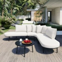 Patio Half- Moon Curved Outdoor Furniture Sofa Set With Coffee Table, Padded Seats And Backrest Cushions For Garden -Outdoor Living Gardens GUEST cb793684 8ada 4414 9023 21fb25d8ac78