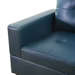 Blue Semi-PU Leather Sectional Sofa - Modern L-Shaped Design, Tufted Cushions, Storage Ottoman, Contemporary Home D�cor -Outdoor Living Gardens GUEST cbe7810a 282f 4a4b 8d54 65eafb098ba3